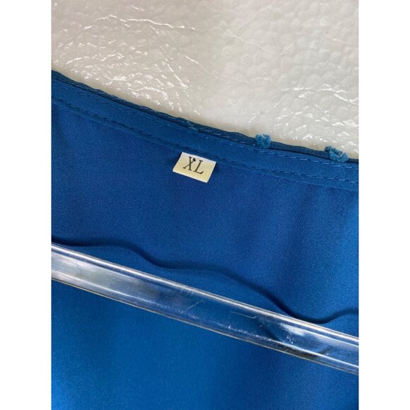 Blue Wrap Dress Swiss Dot XL Boho Western Prairie Classic Seventies Feminine Y2K - Picture 3 of 5